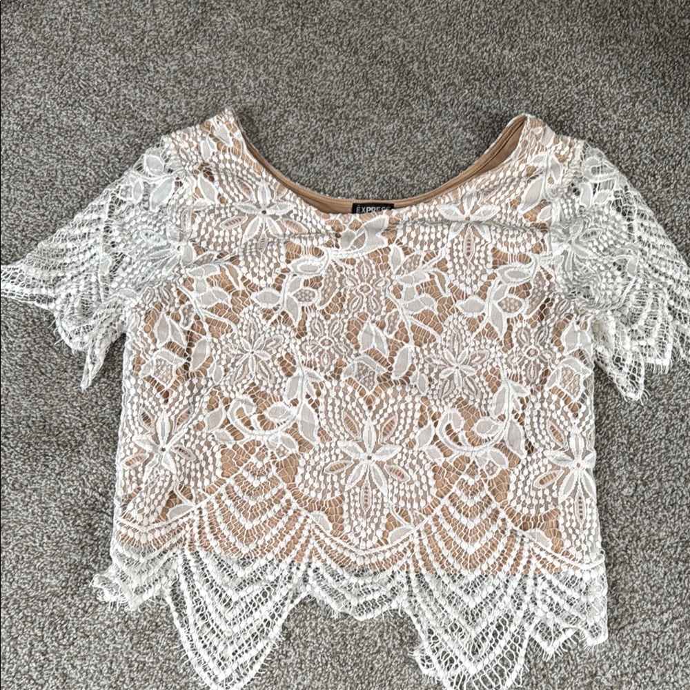 Express White Cropped Embellished Blouse